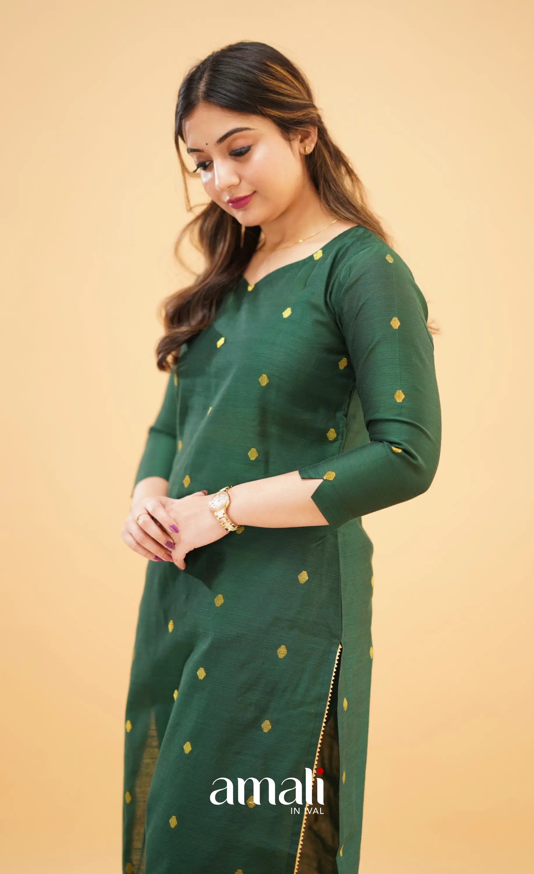 Bottle Green Slub Cotton Silk Kurti