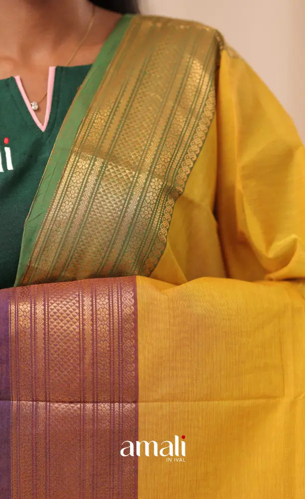 Bright Golden Yellow With Dual Border Chettinad Cotton Dupatta salwar
