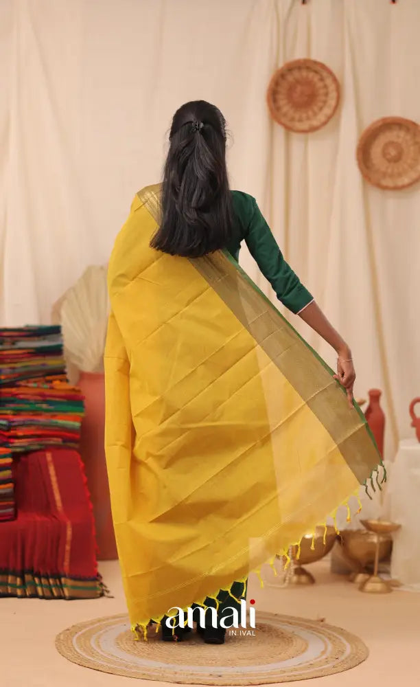 Bright Golden Yellow With Dual Border Chettinad Cotton Dupatta salwar