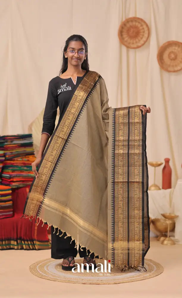 Brownish Grey With Black Chettinad Cotton Dupatta salwar