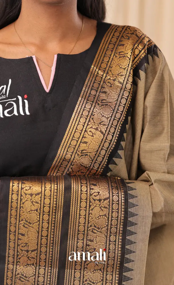 Brownish Grey With Black Chettinad Cotton Dupatta salwar