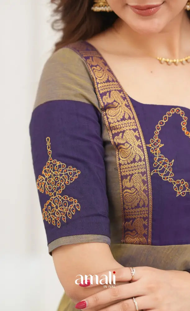 Chettinad Cotton Anarkali - Brownish Grey and Dark Plum Anarkalis