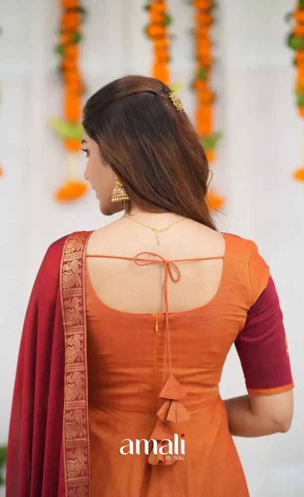 Chettinad Cotton Anarkali - Orange and Red Anarkalis