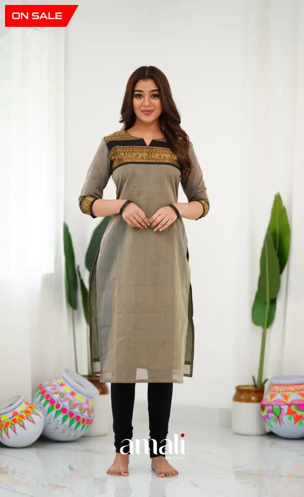 Cotton Kurti - Ash and Black salwar