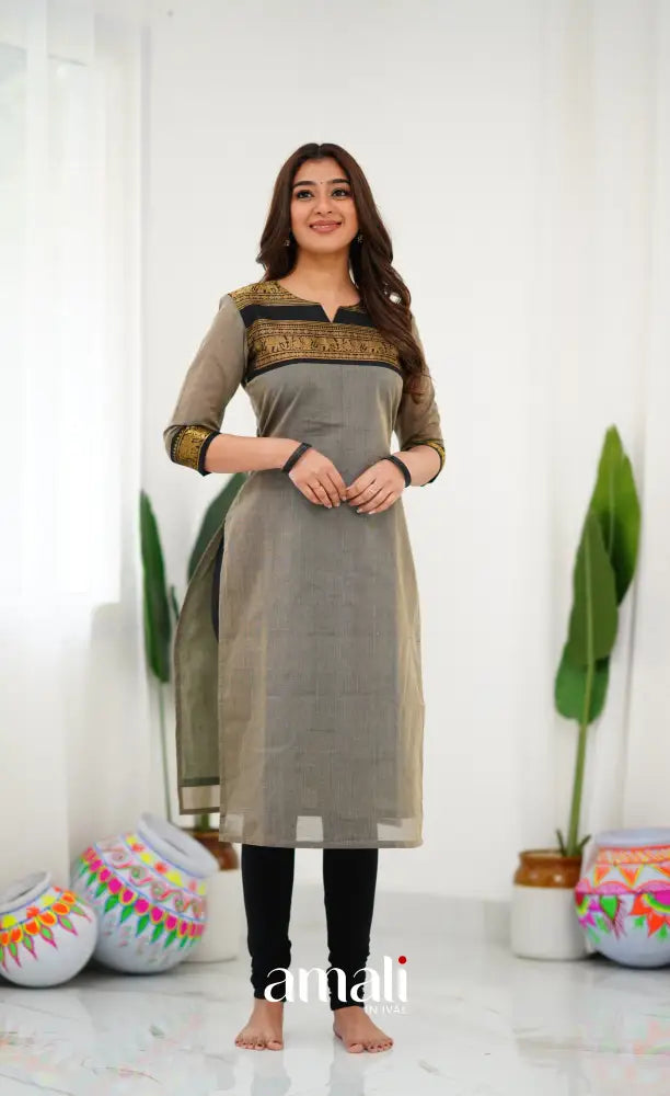 Cotton Kurti - Ash and Black salwar