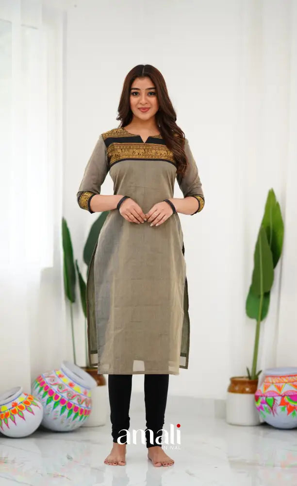 Cotton Kurti - Ash and Black salwar