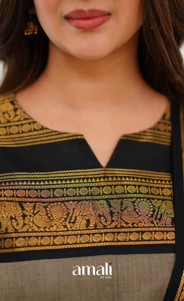 Cotton Kurti - Ash and Black salwar