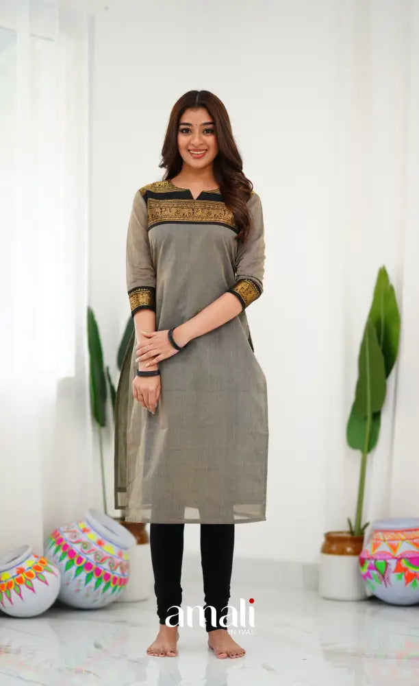 Cotton Kurti - Ash and Black salwar