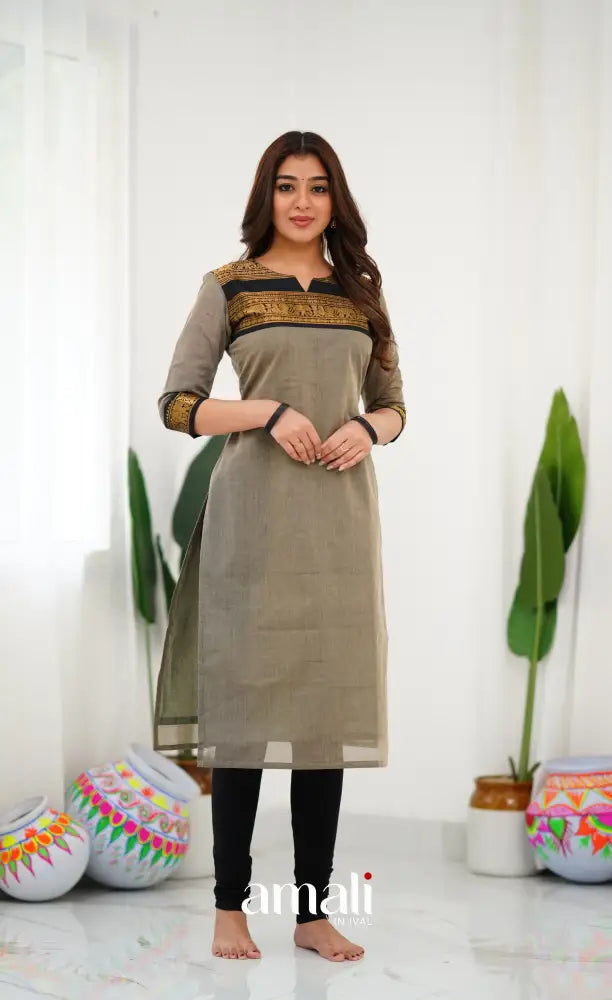Cotton Kurti - Ash and Black salwar