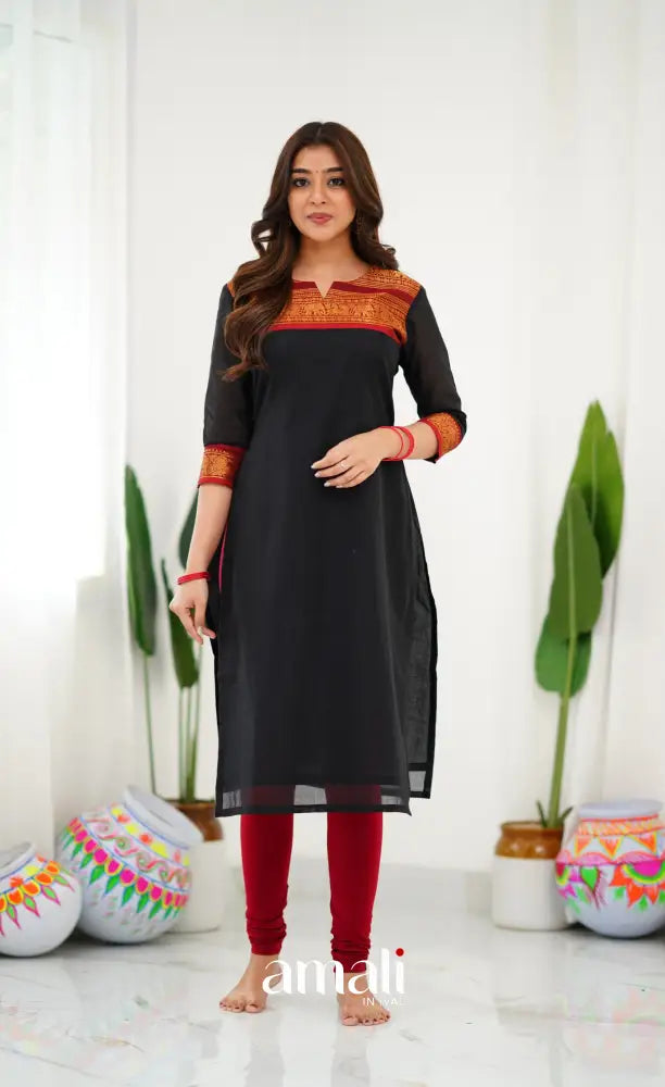 Cotton Kurti - Black and Red salwar