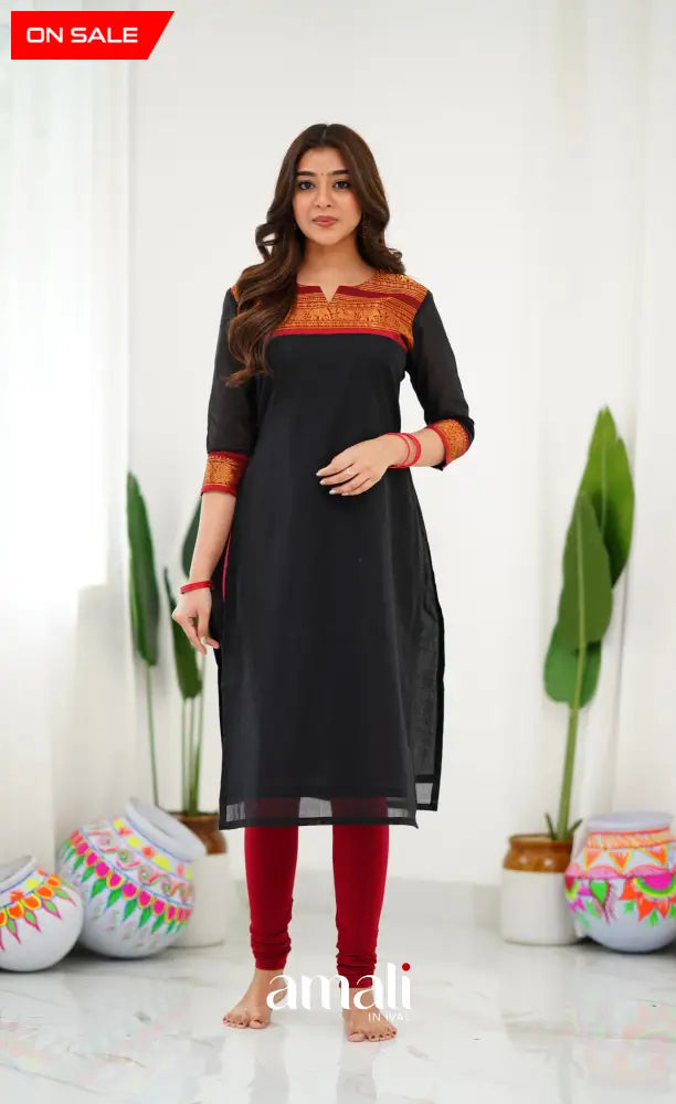 Cotton Kurti - Black and Red salwar