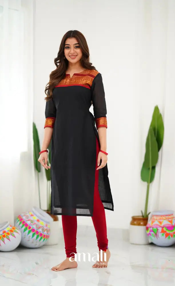 Cotton Kurti - Black and Red salwar