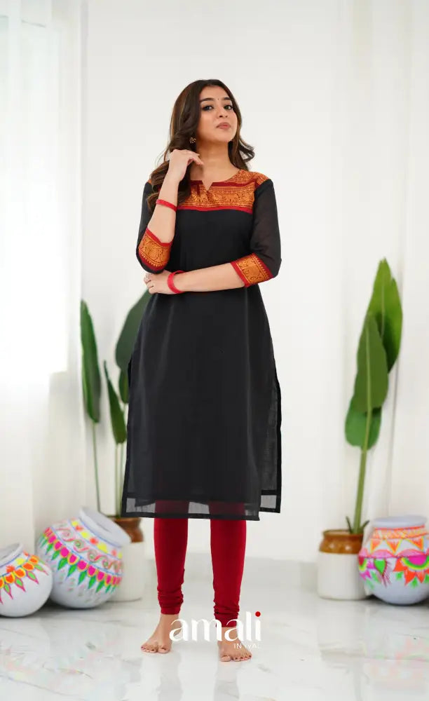 Cotton Kurti - Black and Red salwar