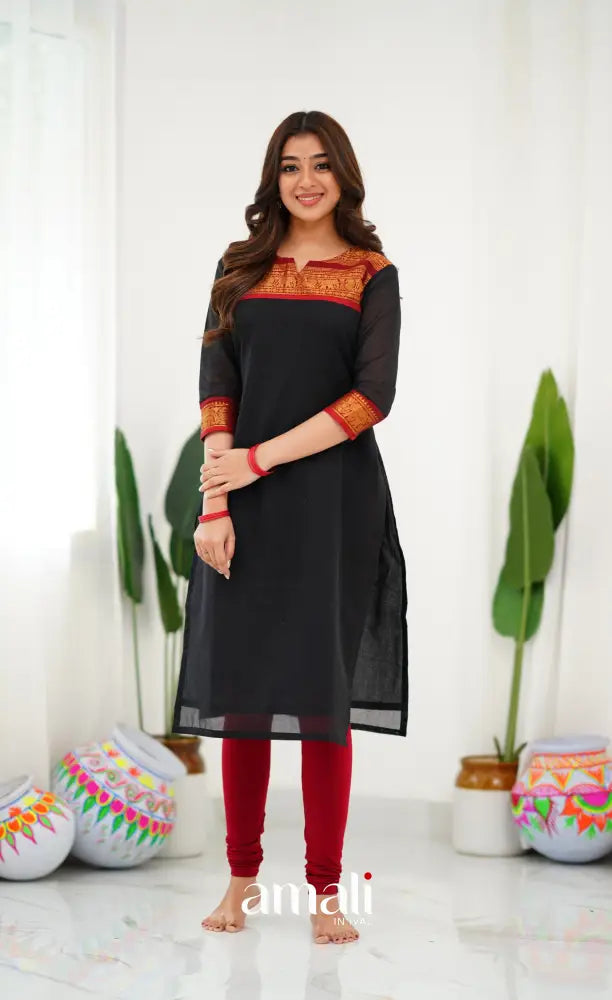 Cotton Kurti - Black and Red salwar