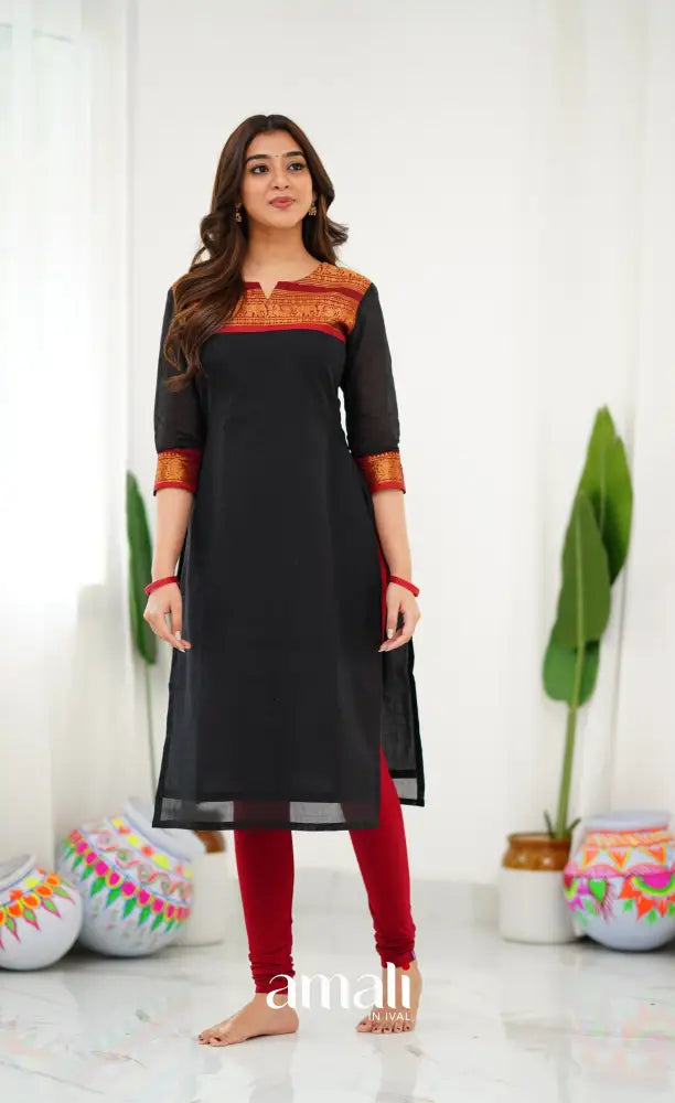 Cotton Kurti - Black and Red salwar