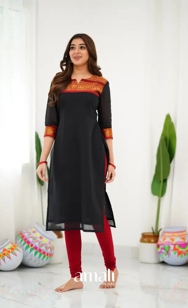 Cotton Kurti - Black and Red salwar