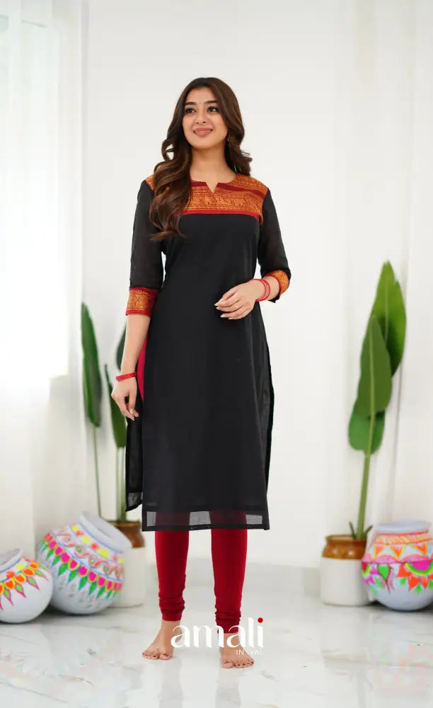 Cotton Kurti - Black and Red salwar