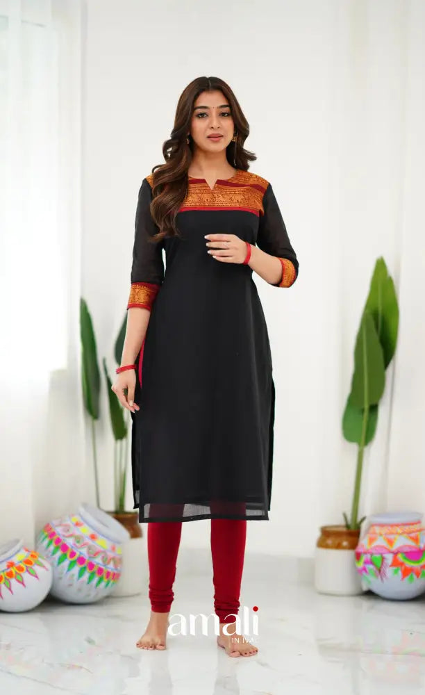 Cotton Kurti - Black and Red salwar