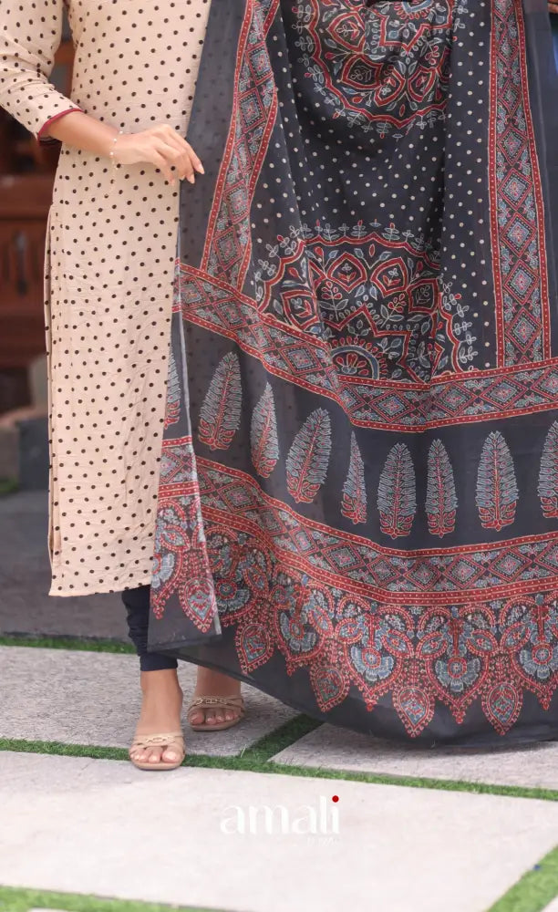Cream and Dark blue Crush Blend Cotton Salwar - salwar