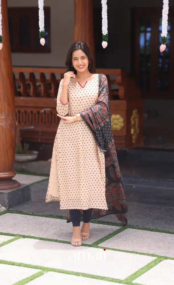 Cream and Dark blue Crush Blend Cotton Salwar - salwar