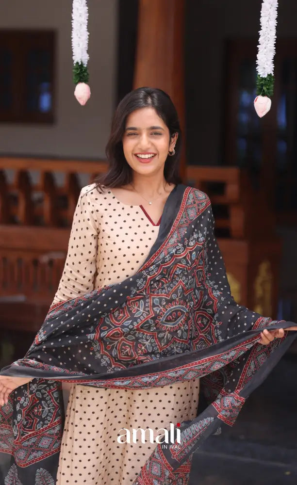 Cream and Dark blue Crush Blend Cotton Salwar - salwar