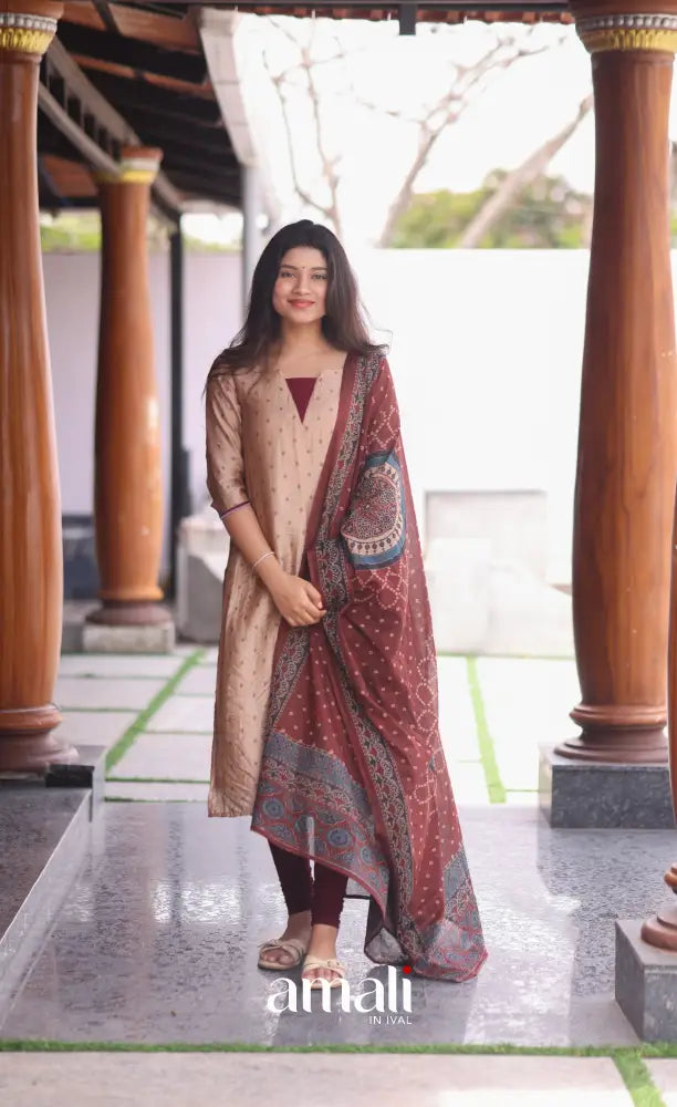 Creamish beige and Maroon Crush Blend Cotton Salwar - salwar