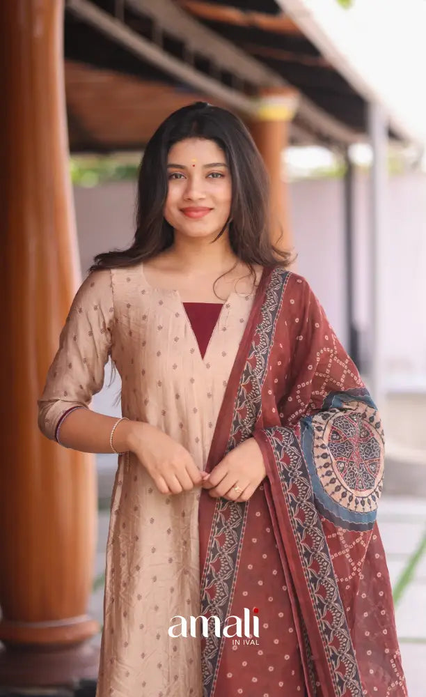 Creamish beige and Maroon Crush Blend Cotton Salwar - salwar