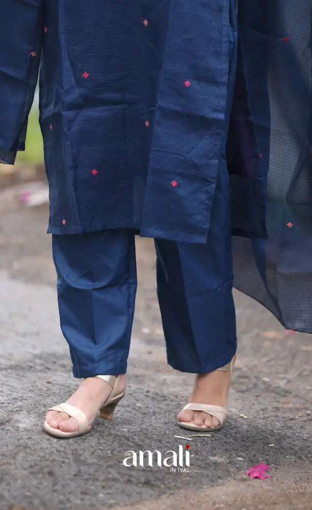 Dark Blue Embroidered Kota Salwar Set - salwar