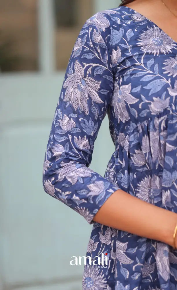 Dark Blue Jaipur Hand Block-Printed Short Top - salwar
