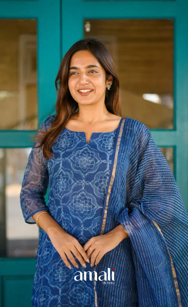 Dark blue Monochrome Hand block printed Kota Salwar - salwar