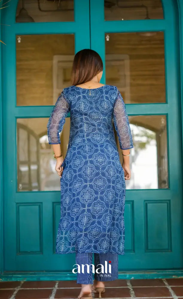 Dark blue Monochrome Hand block printed Kota Salwar - salwar