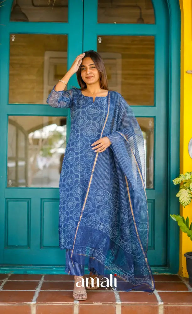 Dark blue Monochrome Hand block printed Kota Salwar - salwar
