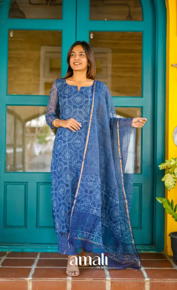 Dark blue Monochrome Hand block printed Kota Salwar - salwar