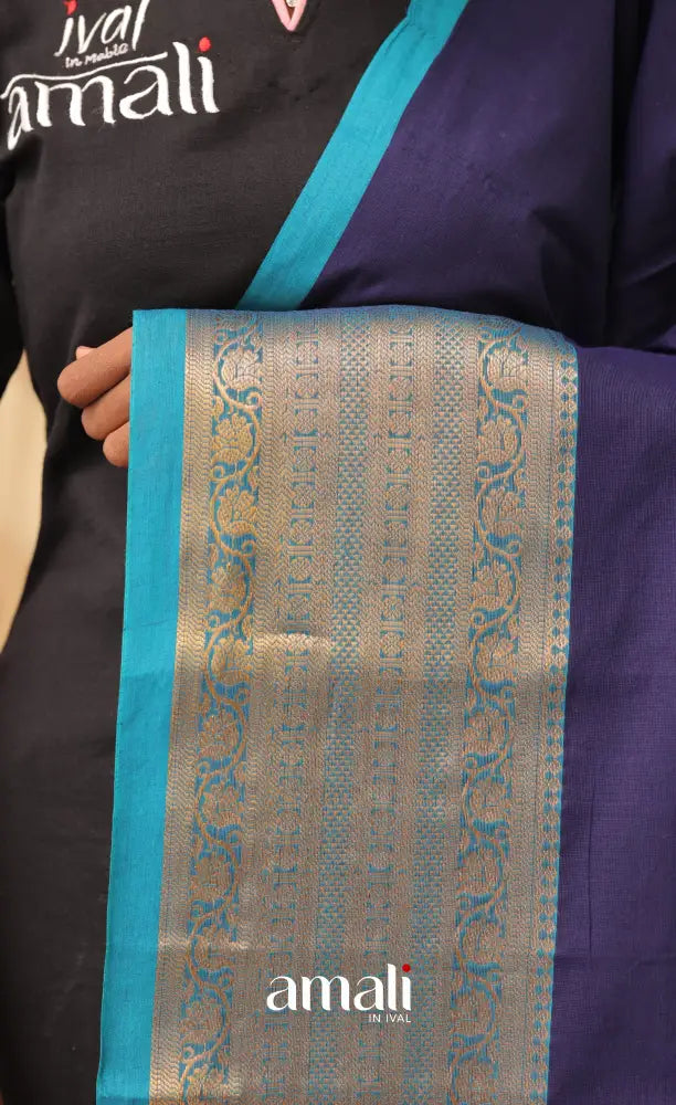Dark Blue With Light Blue Chettinad Cotton Dupatta salwar