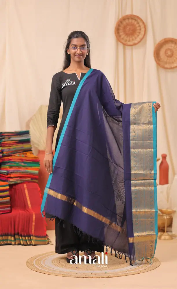Dark Blue With Light Blue Chettinad Cotton Dupatta salwar