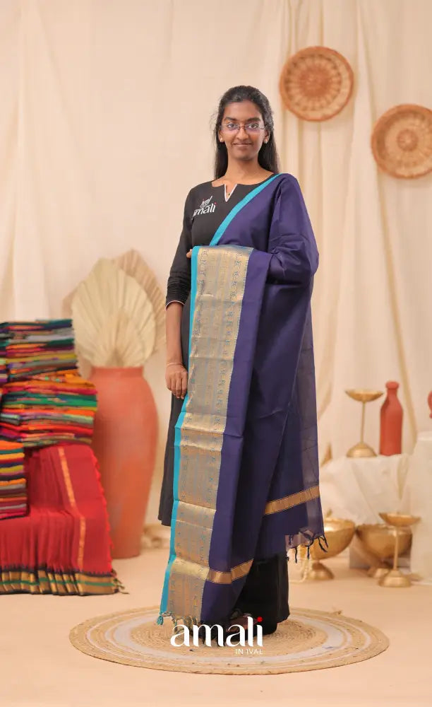 Dark Blue With Light Blue Chettinad Cotton Dupatta salwar