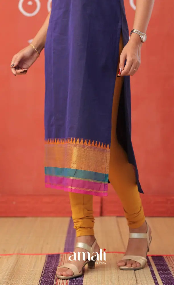 Dark blue with Mustard yellow Chettinad Cotton Salwar - salwar