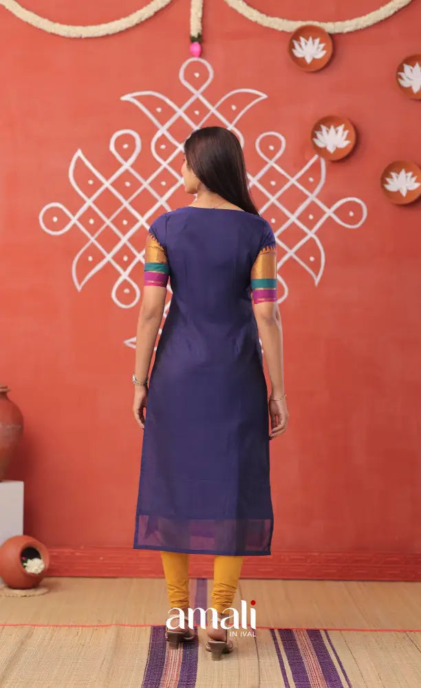 Dark blue with Mustard yellow Chettinad Cotton Salwar - salwar