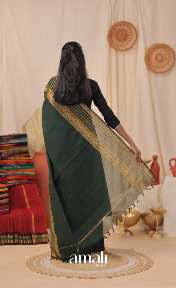 Dark Forest Green With Gold Chettinad Cotton Dupatta salwar