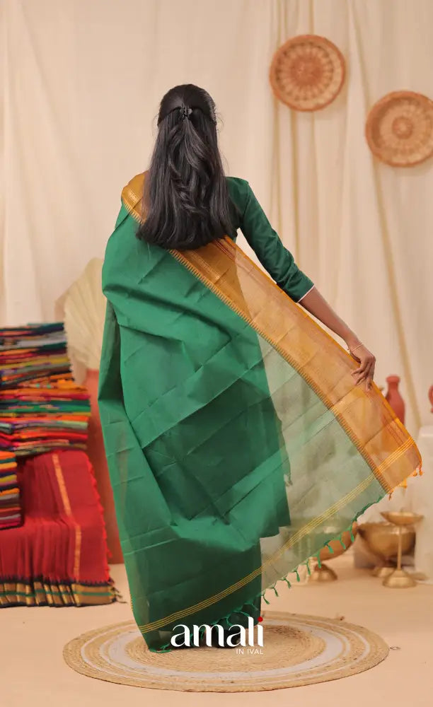 Dark Green With Deep Mustard Chettinad Cotton Dupatta salwar