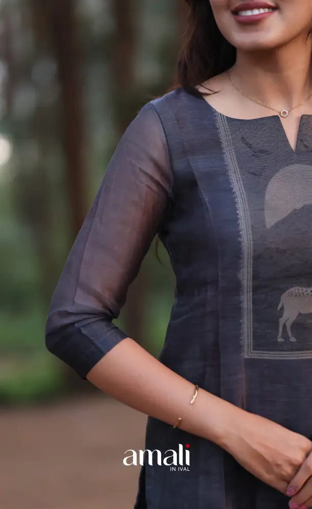 Dark Grey Viscose Chanderi Salwar Set - salwar