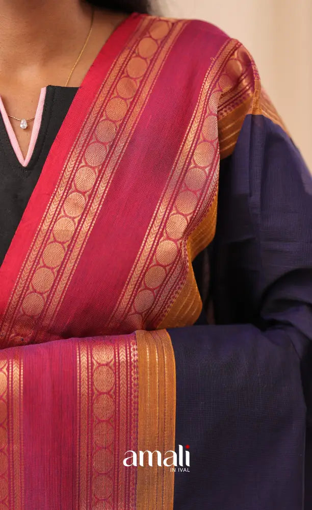 Dark Navy With Magenta Chettinad Cotton Dupatta salwar
