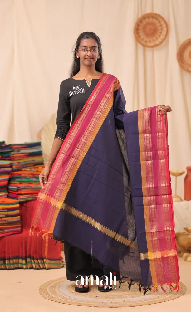 Dark Navy With Magenta Chettinad Cotton Dupatta salwar