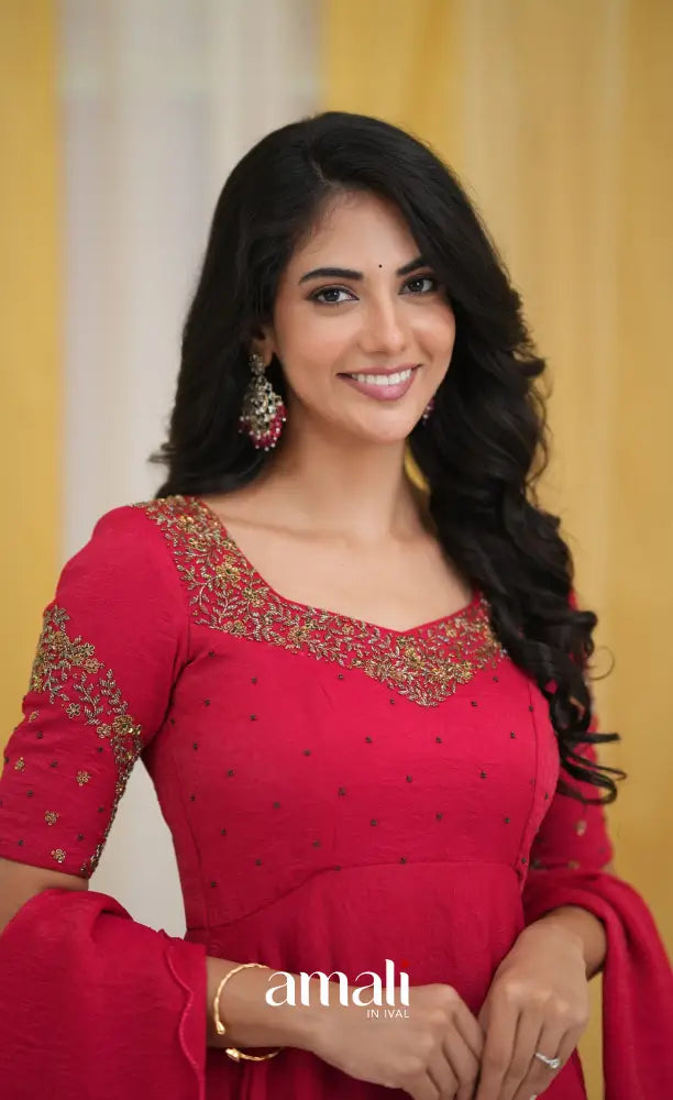 Dark Pink Aari Handworked Anarkali Anarkalis