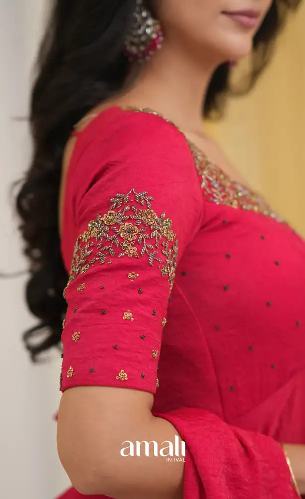 Dark Pink Aari Handworked Anarkali Anarkalis