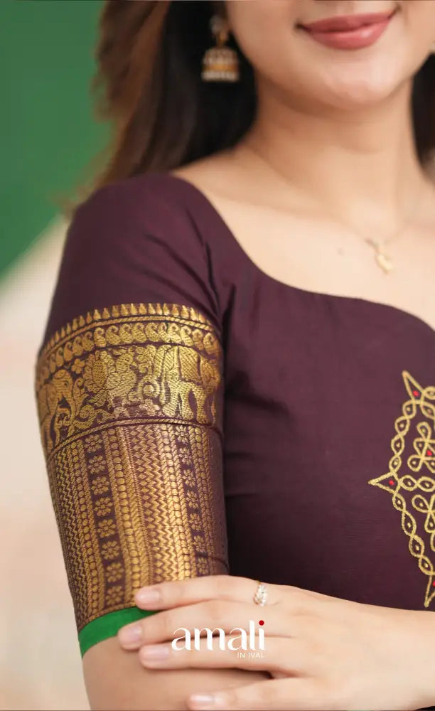 Dark Plum and Green Cotton Anarkali - PRE ORDER Anarkalis