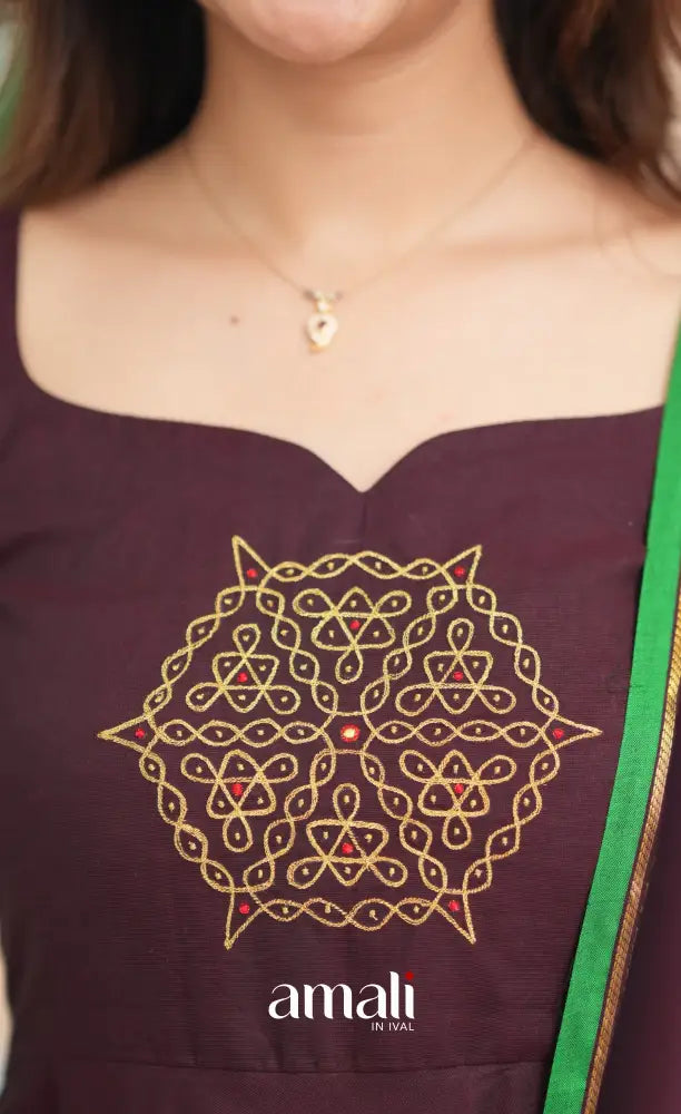 Dark Plum and Green Cotton Anarkali - PRE ORDER Anarkalis