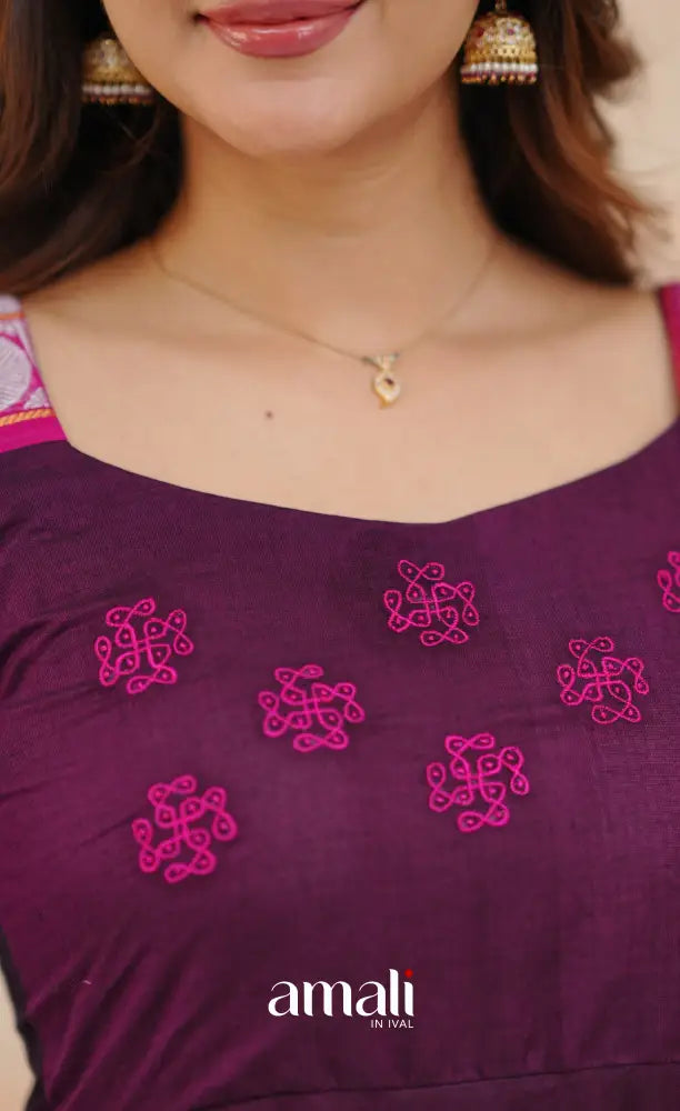 Dark Purple and Pink Chettinad Cotton Anarkali Anarkalis