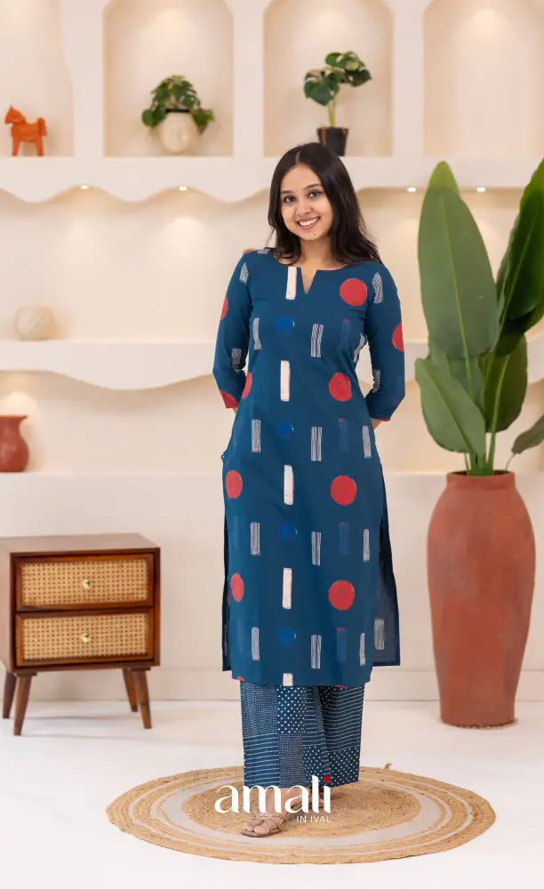 Deep Blue Jaipur Print Cotton Top and Pant - salwar
