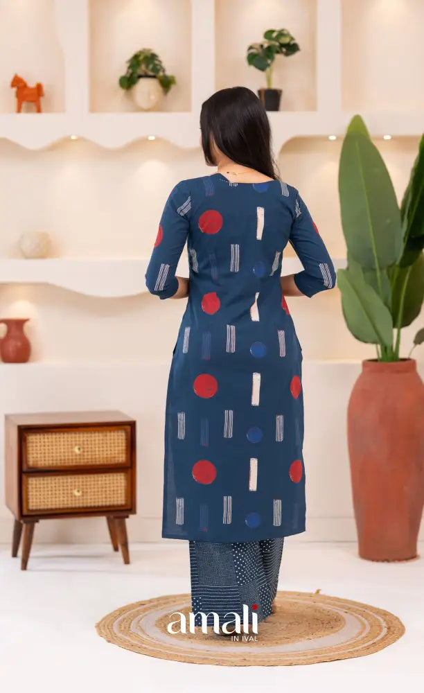 Deep Blue Jaipur Print Cotton Top and Pant - salwar